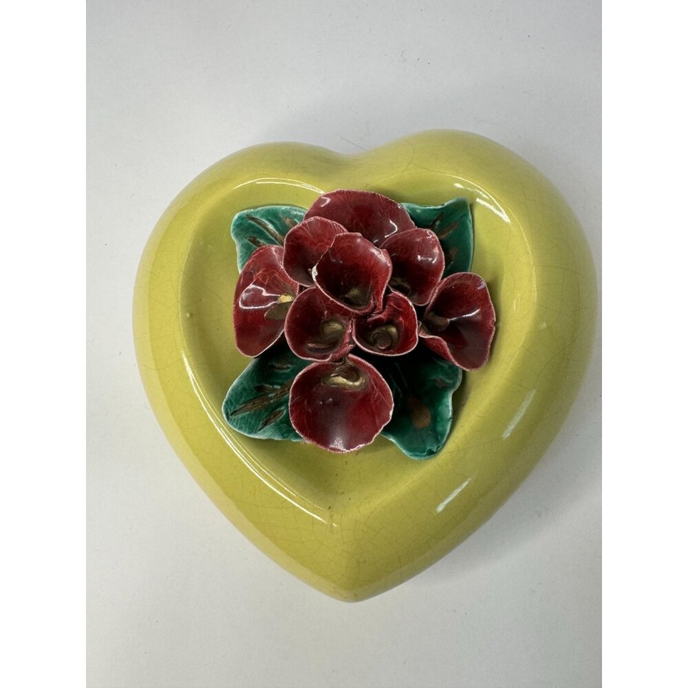Vintage 60s California Ceramic Heart-Shaped Floral Wall Vase